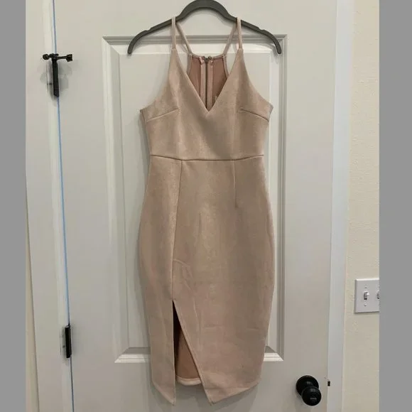 chinese dress ladies Faux Suede Zip Front Pencil Dress – bebe main image 0